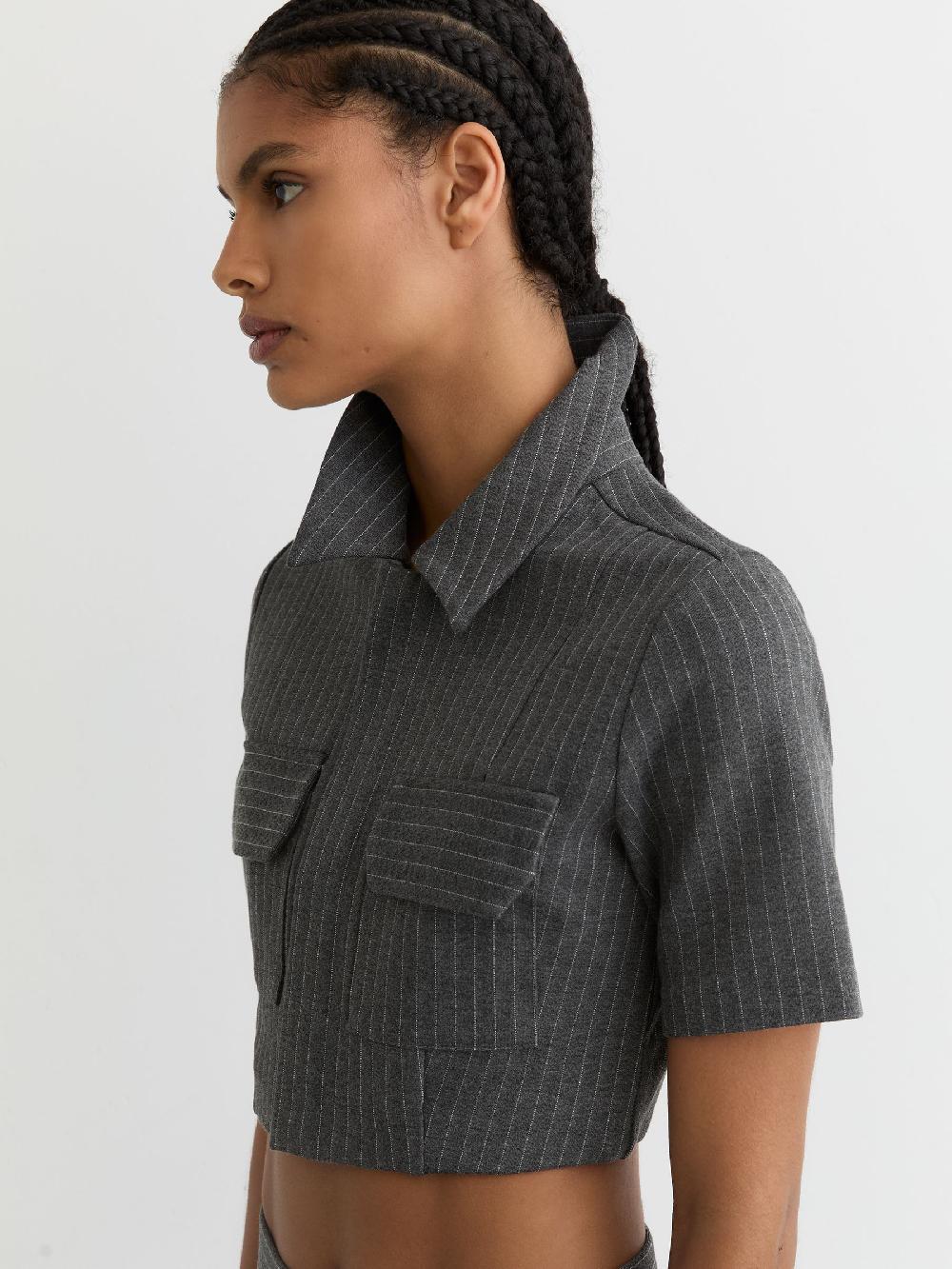 Reiss Good American Stretch-Ponte Crop Top In Charcoal Grey