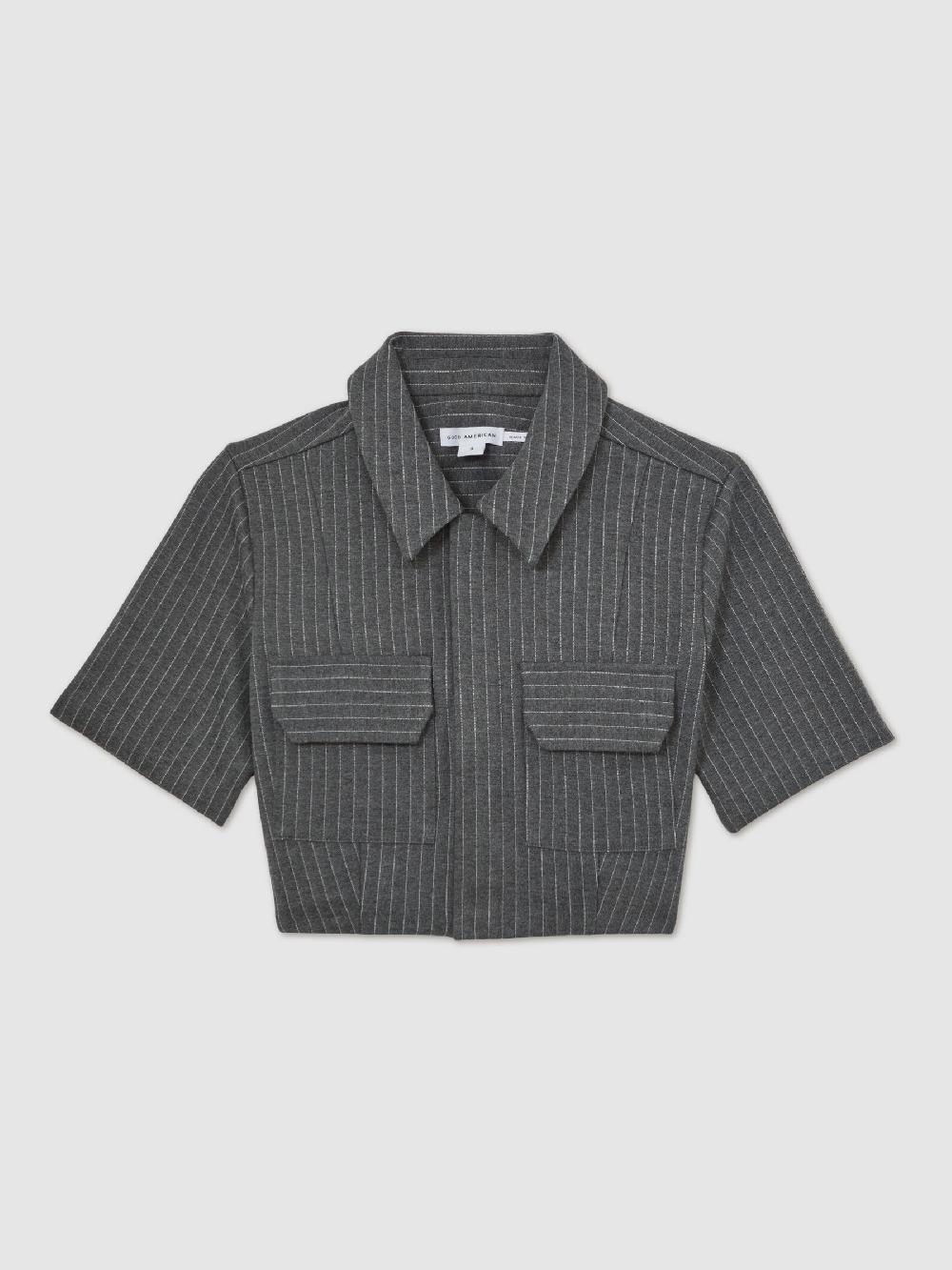 Reiss Good American Stretch-Ponte Crop Top In Charcoal Grey