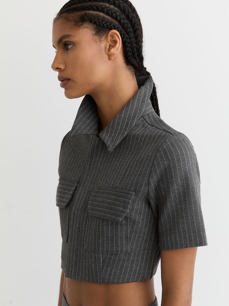 reiss Good American Stretch-Ponte Crop Top in Charcoal Grey