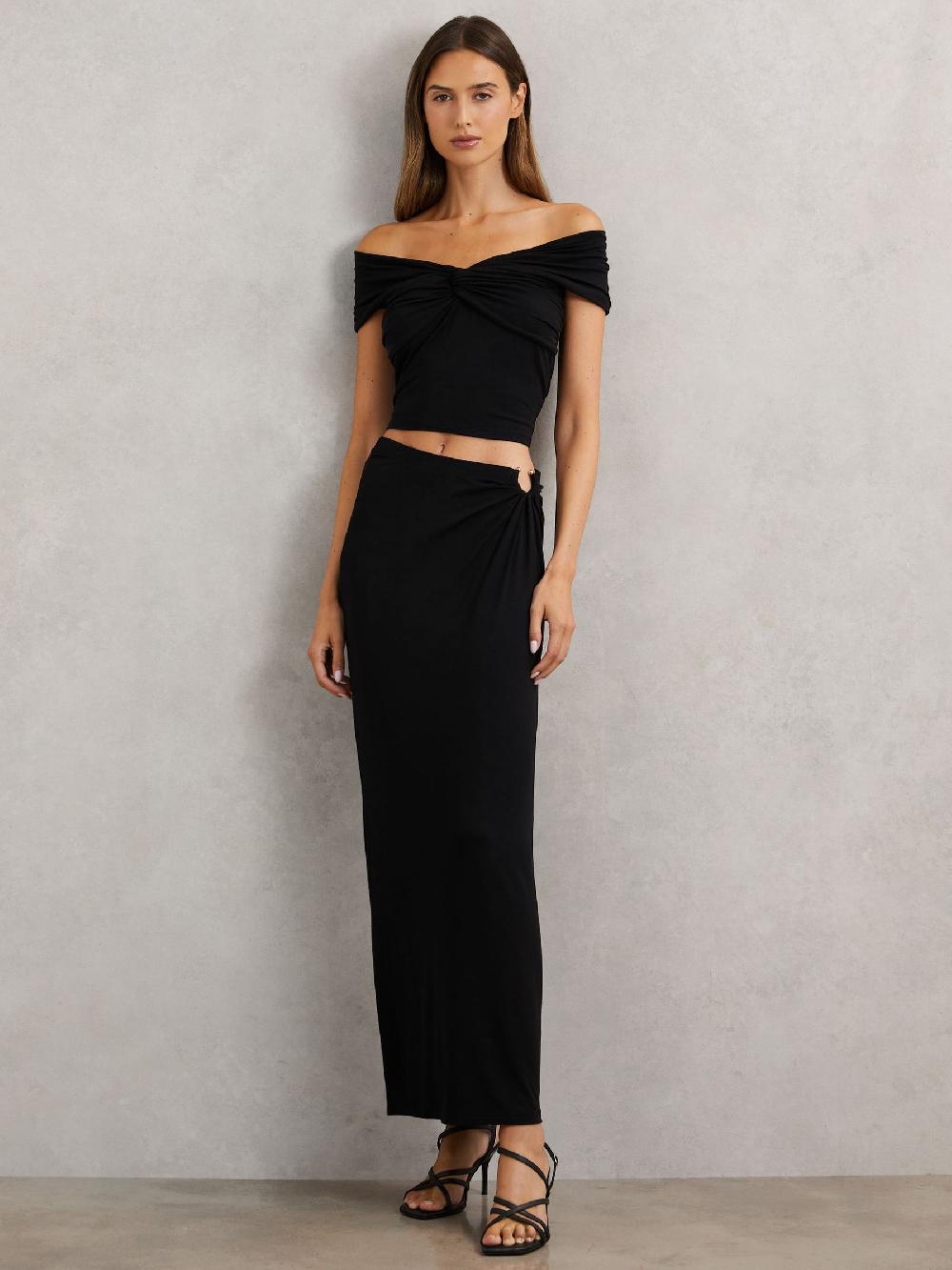 Reiss Good American Twist Off-Shoulder Top In Black