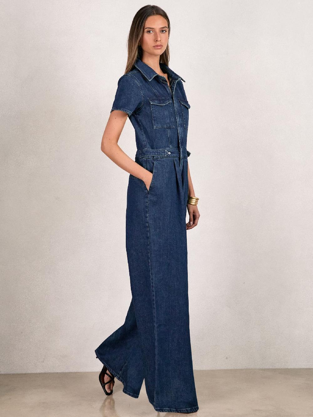 Reiss Good American Wide-Leg Denim Jumpsuit In Dark Indigo