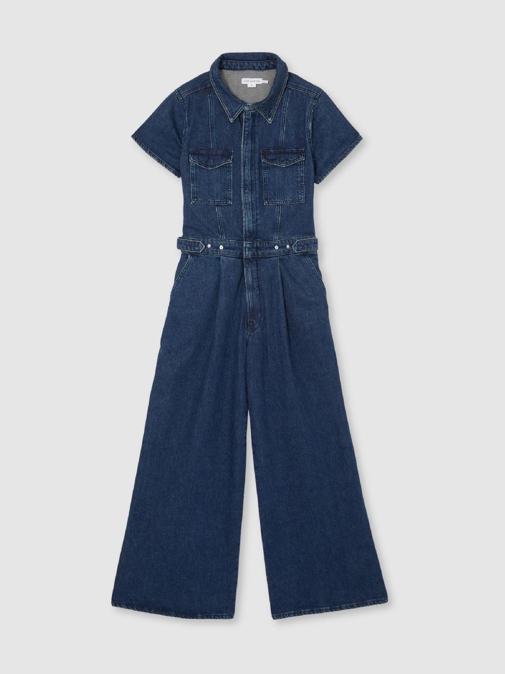Reiss Good American Wide-Leg Denim Jumpsuit In Dark Indigo
