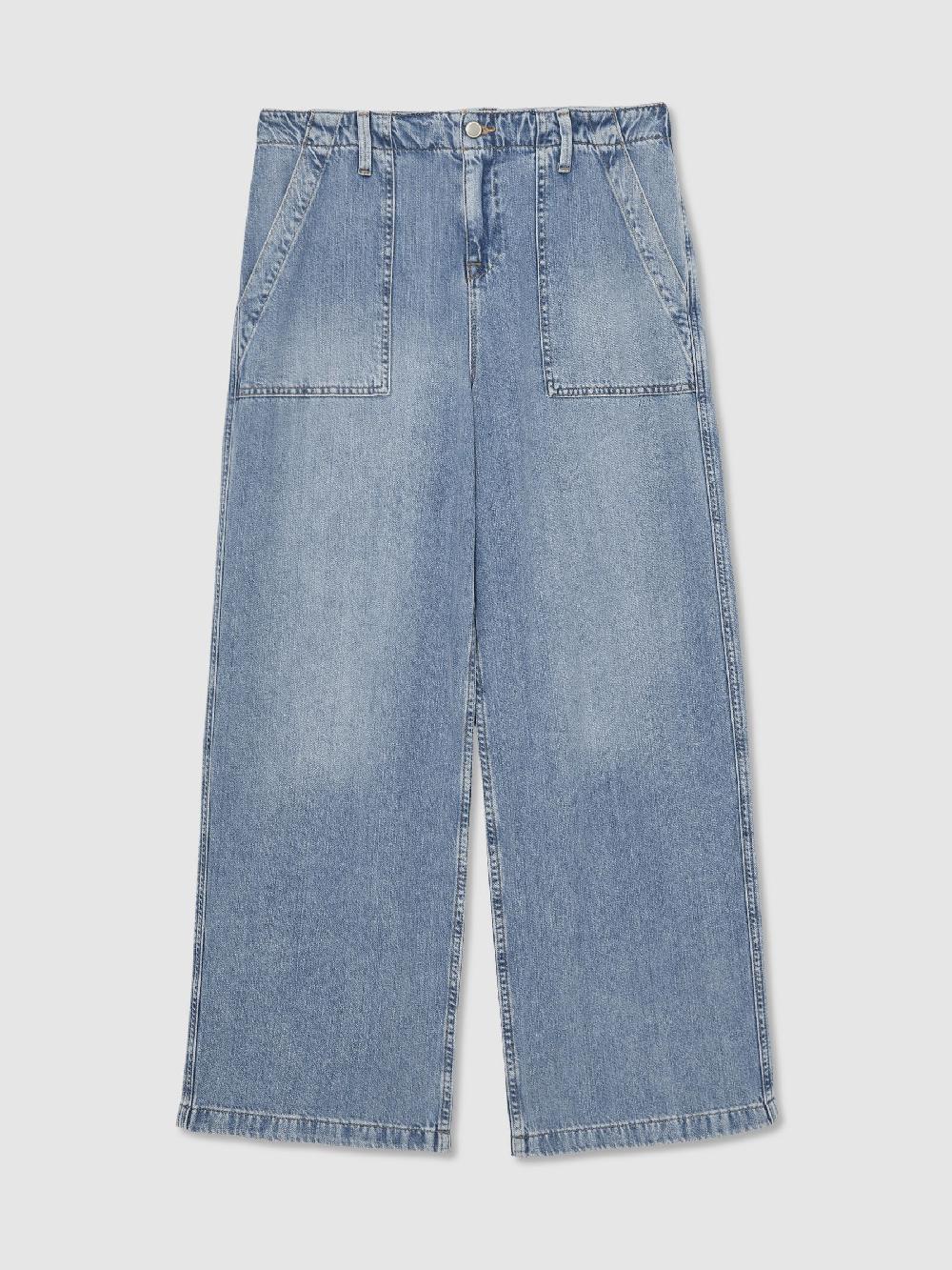Reiss Good American Wide-Leg Denim Trousers With Linen In Indigo Blue