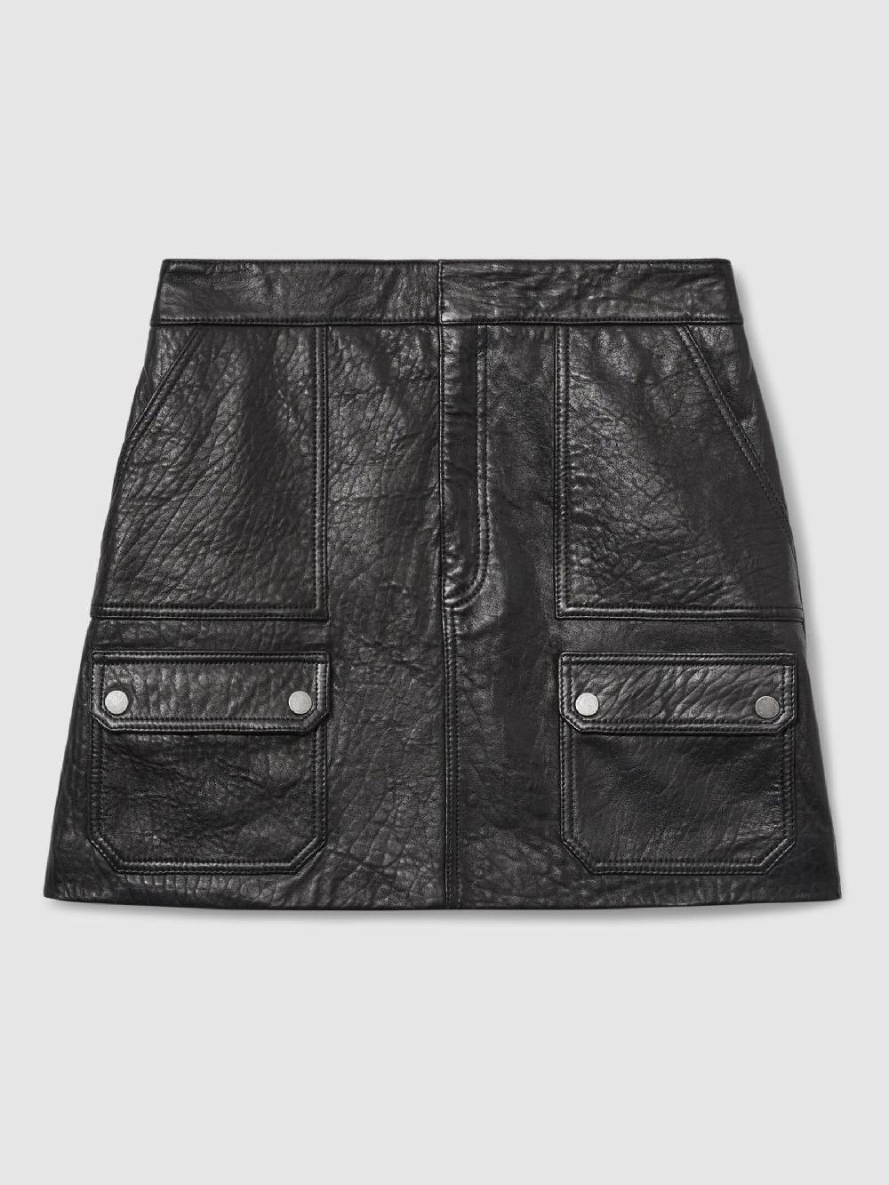 Reiss Grained-Leather High-Rise Mini Skirt In Black