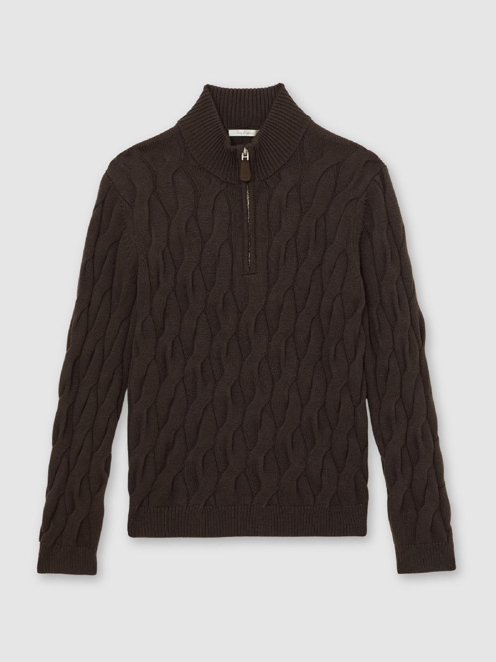 Reiss Half-Zip Cable-Knit Jumper With Wool In Chocolate Brown