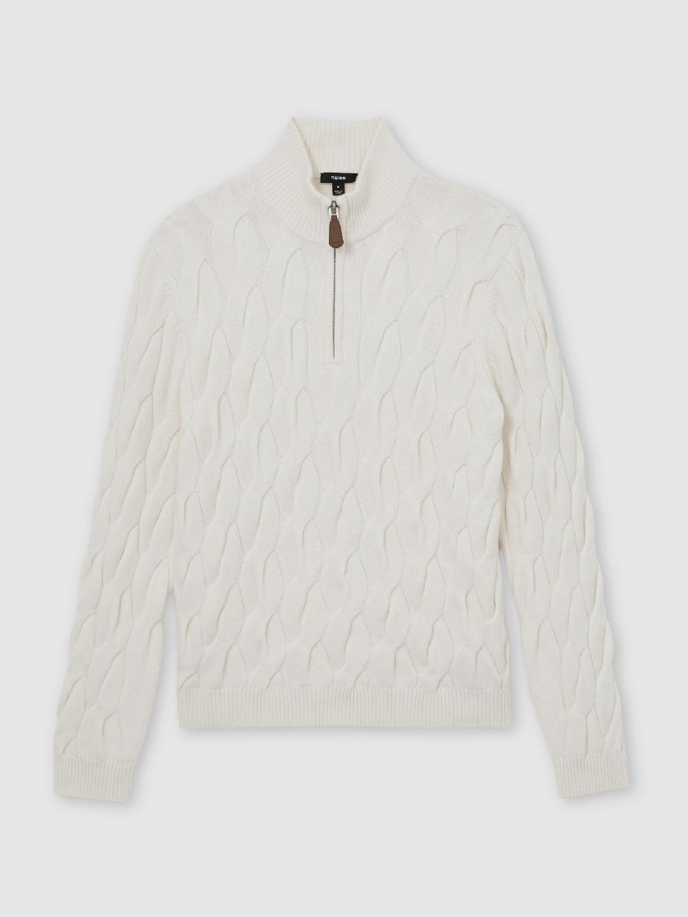 Reiss Half-Zip Cable-Knit Jumper With Wool In Winter White