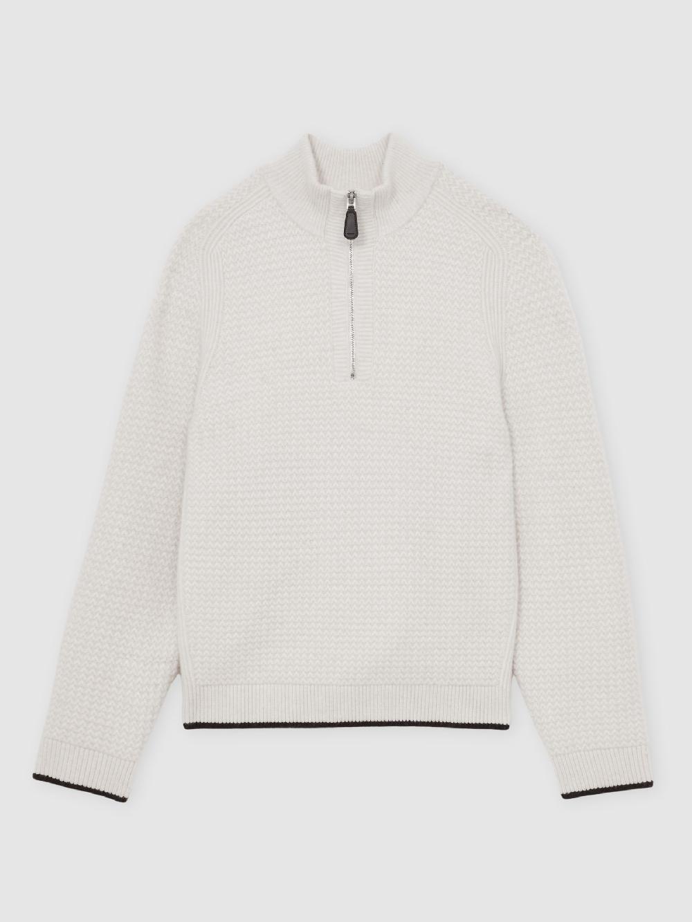 Reiss Half-Zip Chevron-Knit Jumper With Wool In Winter White