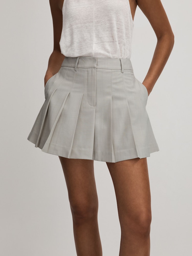 reiss Hallie Heather Grey Anna Quan Pleated Mini Skirt
