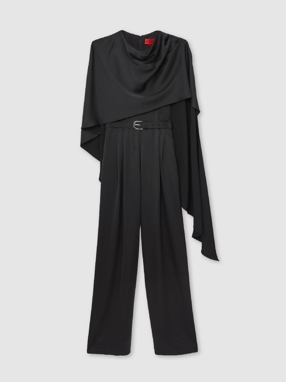 Reiss Halston Crepe Wide Leg Cape Jumpsuit In Black