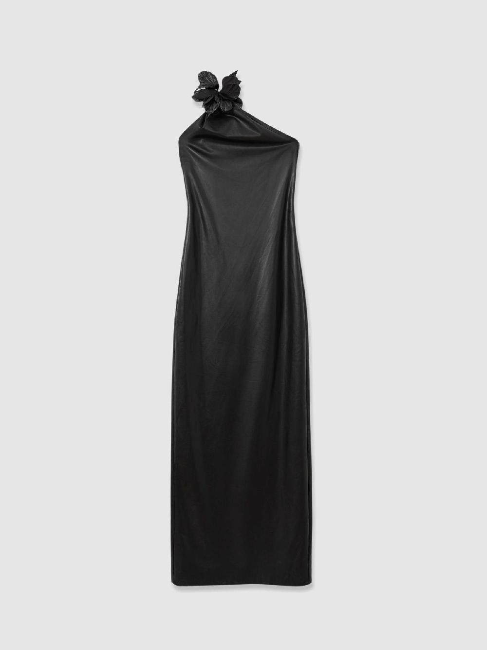 Reiss Halston Faux Leather One-Shoulder Maxi Dress In Black