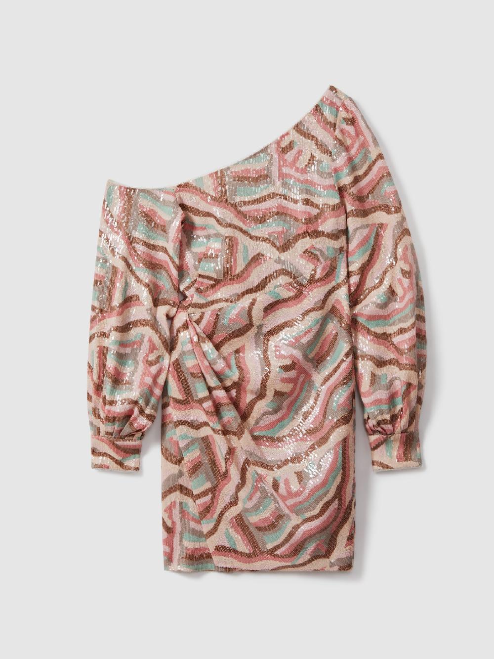 Reiss Halston Off-The-Shoulder Sequin Mini Dress In White Print