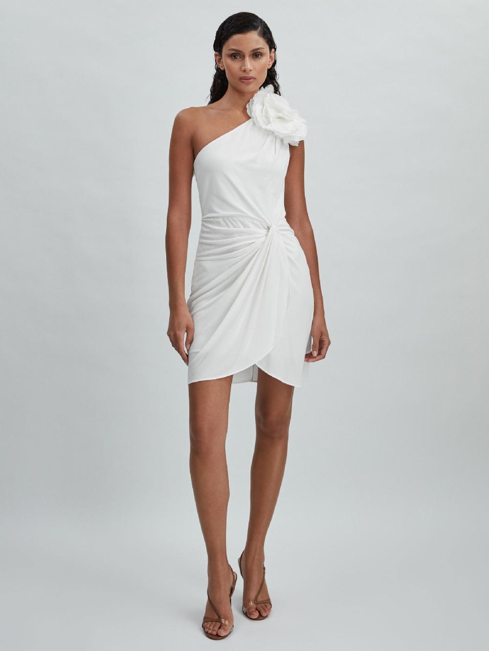 Reiss Halston One-Shoulder Ruffle Mini Dress In White