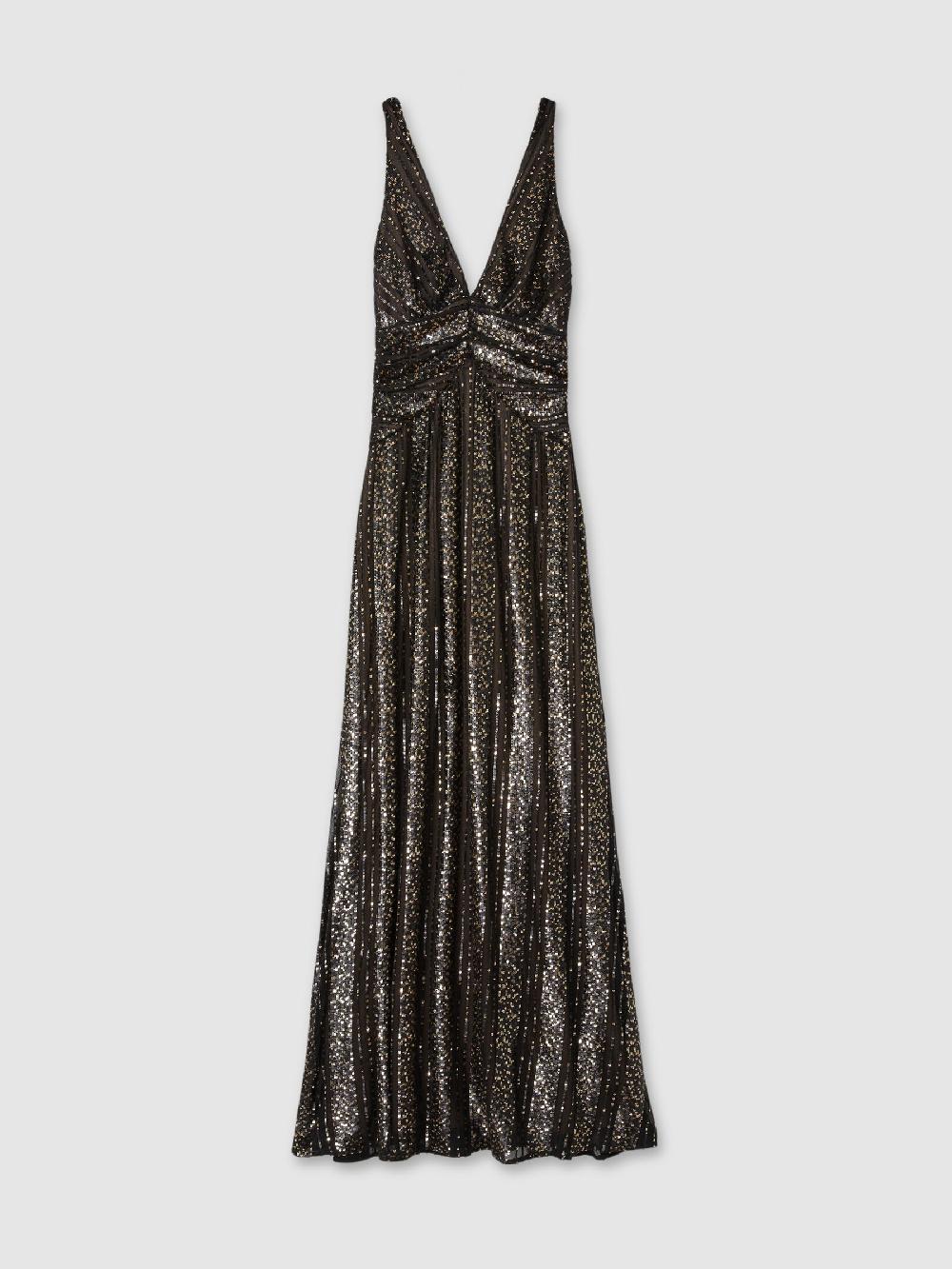 Reiss Halston Plunge Neck Sequin Maxi Dress In Black