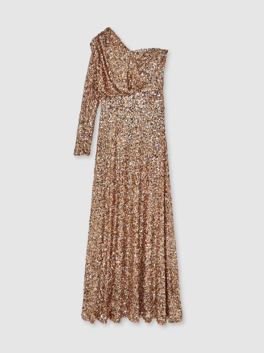 Reiss Halston Sequin One Shoulder Maxi Dress In Gold