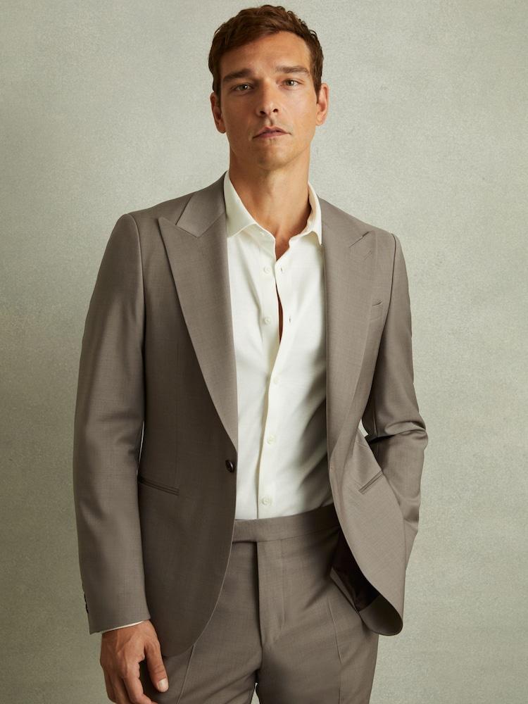 reiss Harley Mushroom Brown Textured Wool Blend Single Breasted Blazer