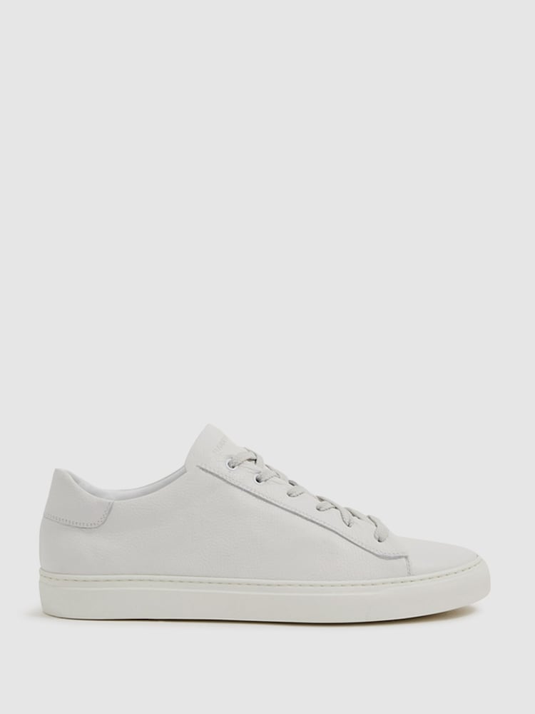 reiss Harrys of London Grained Leather Trainers in White