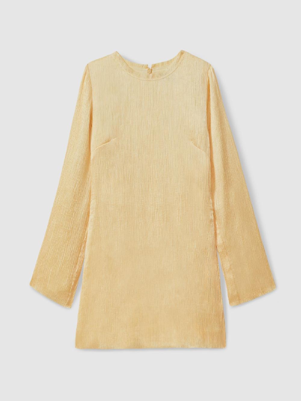 Reiss Heather Buttercup Anna Quan Plisse Raw Hem Mini Dress