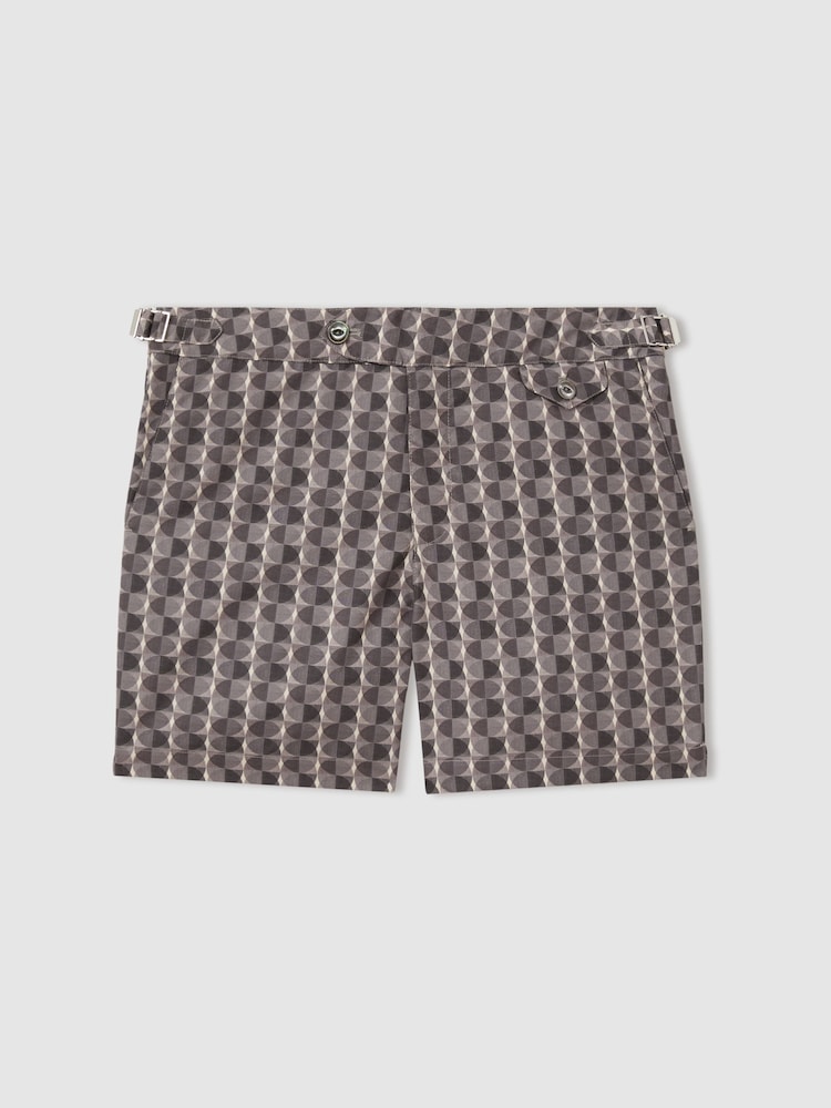 reiss Hemingsworth Ikat-Print Swim Shorts in Black/Neutral