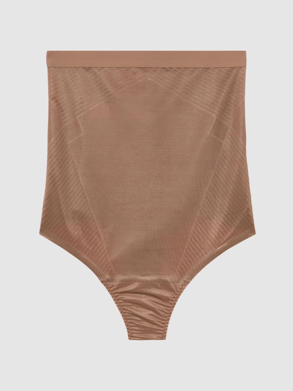 Reiss High Waisted Thong In Cafe Au Lait Brown Nude