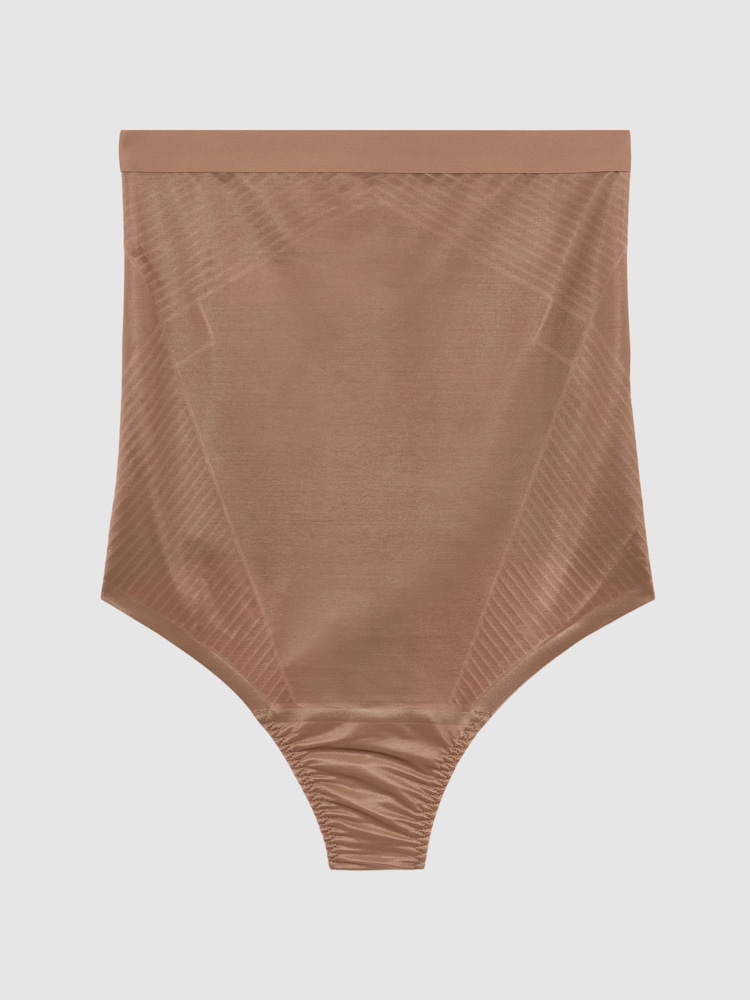 reiss High Waisted Thong in Cafe Au Lait Brown Nude
