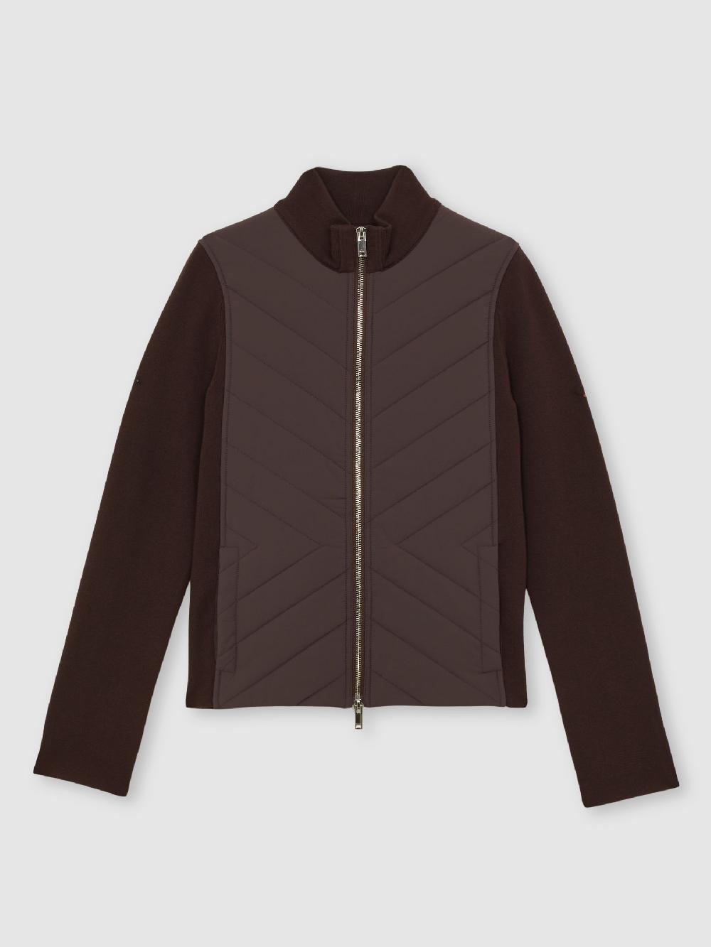 Reiss Hybrid Quilted Zip-Through Knit Jacket In Chocolate Brown