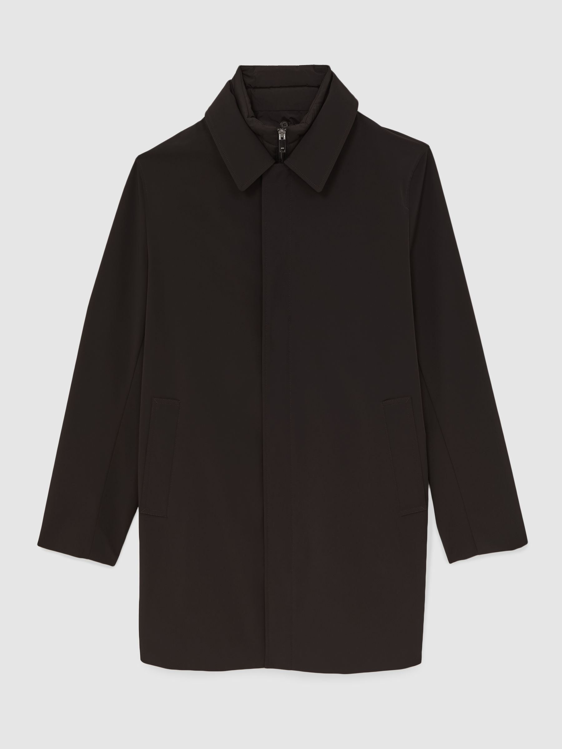 Reiss Hybrid Removable Funnel Neck Overcoat In Brown