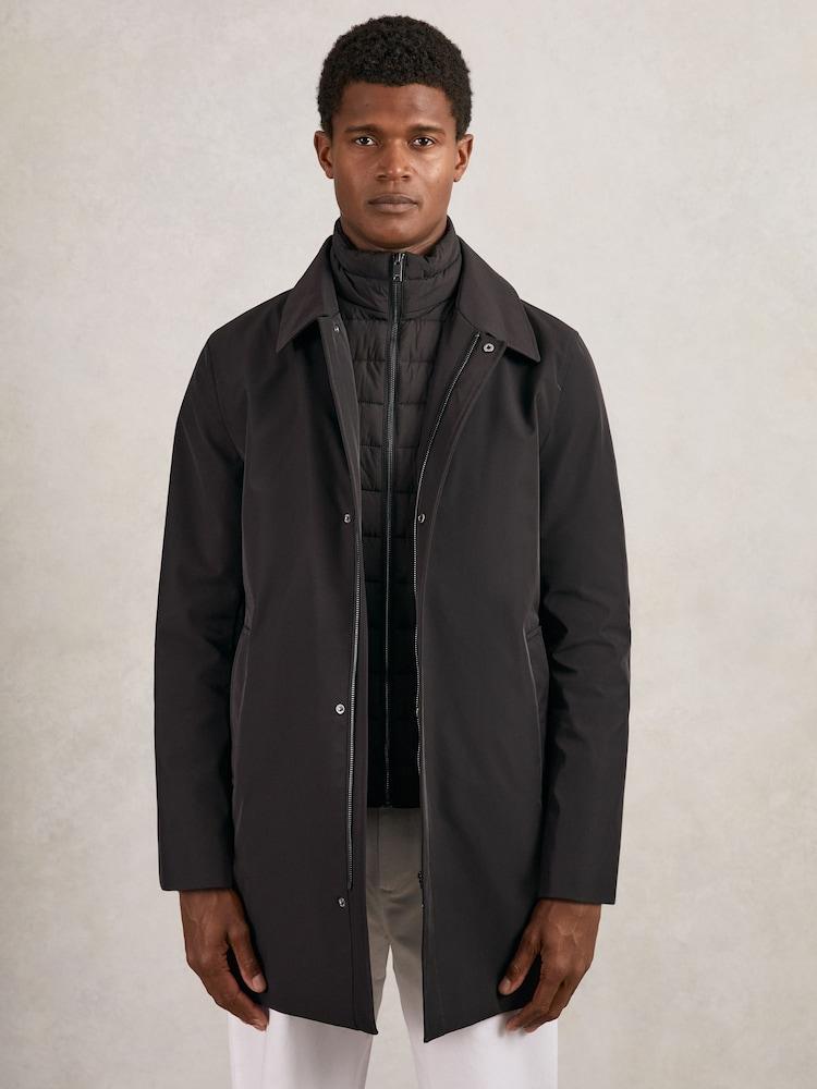 reiss Hybrid Removable Funnel Neck Overcoat in Brown