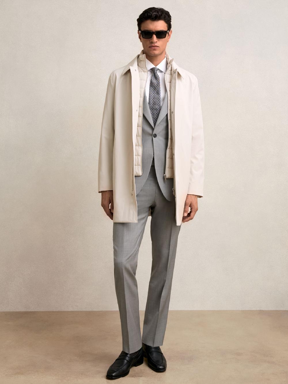 Reiss Hybrid Removable Funnel Neck Overcoat In Light Stone