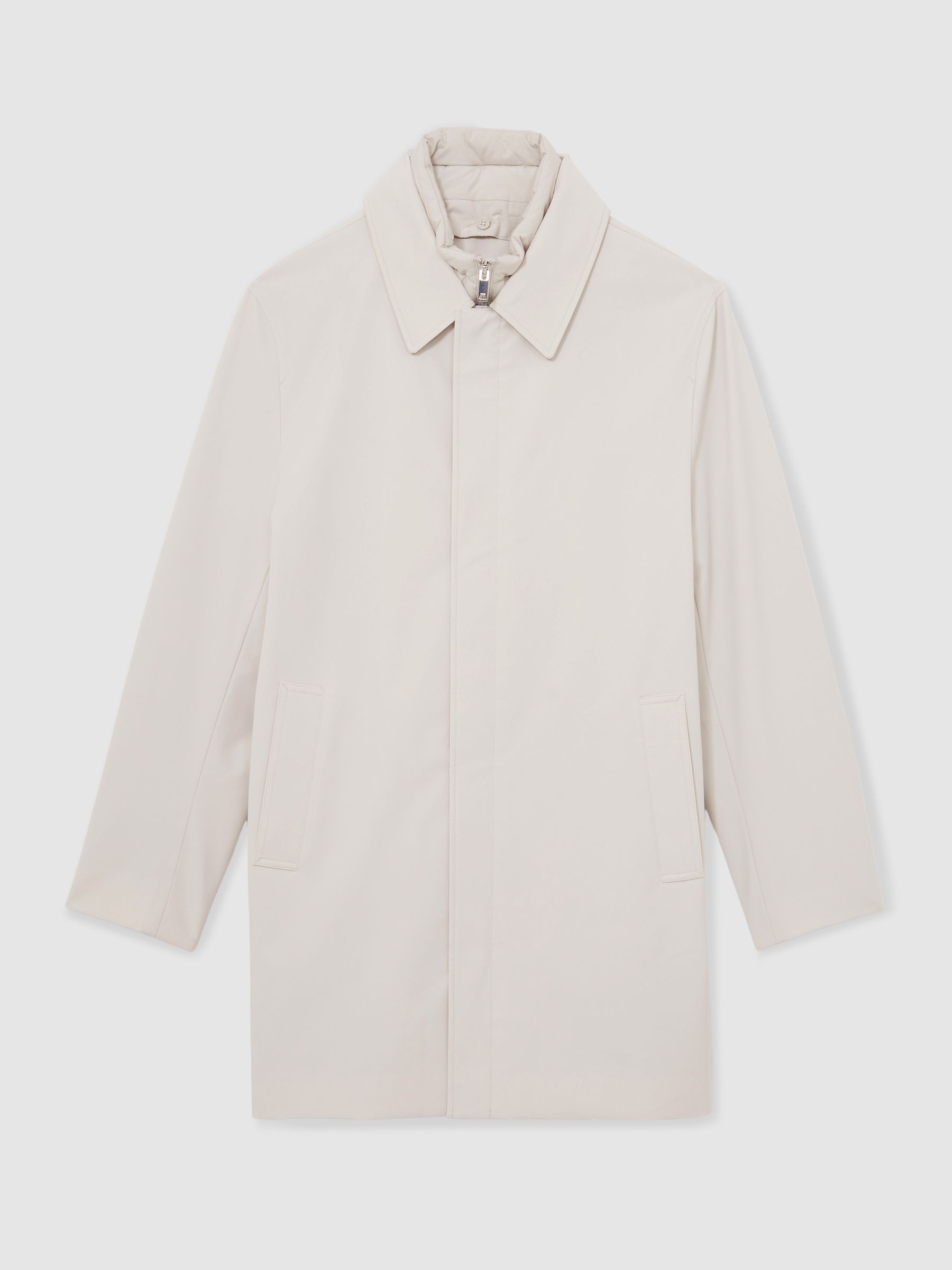 Reiss Hybrid Removable Funnel Neck Overcoat In Light Stone