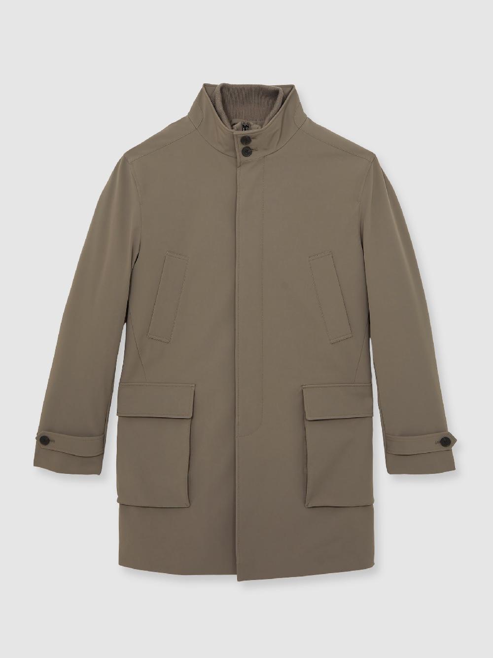 Reiss Hybrid Removable-Gilet Overcoat In Mushroom Brown