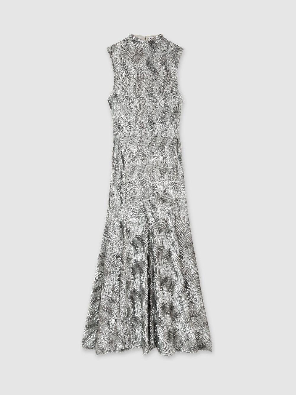 Reiss ILTA Keyhole-Back Sequinned Maxi Dress In Silver