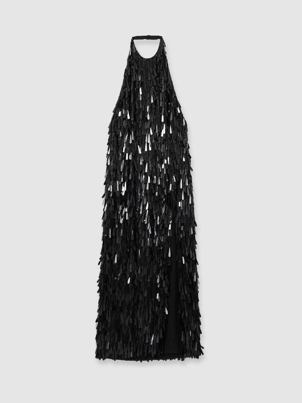 Reiss ILTA Sequinned And Beaded Halter-Neck Dress In Black