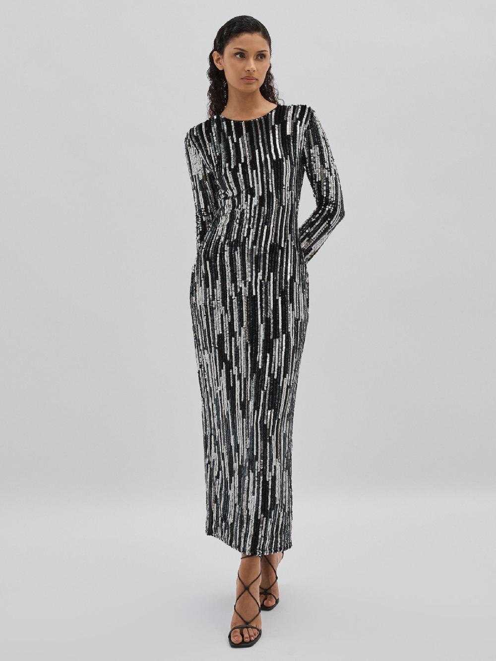 Reiss ILTA Sequinned And Beaded Halter-Neck Dress In Black/Silver