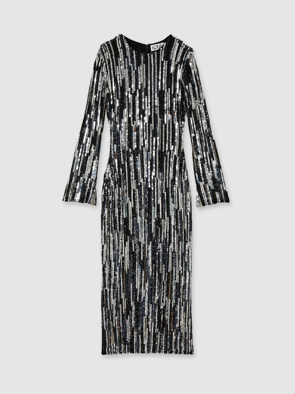 Reiss ILTA Sequinned And Beaded Halter-Neck Dress In Black/Silver