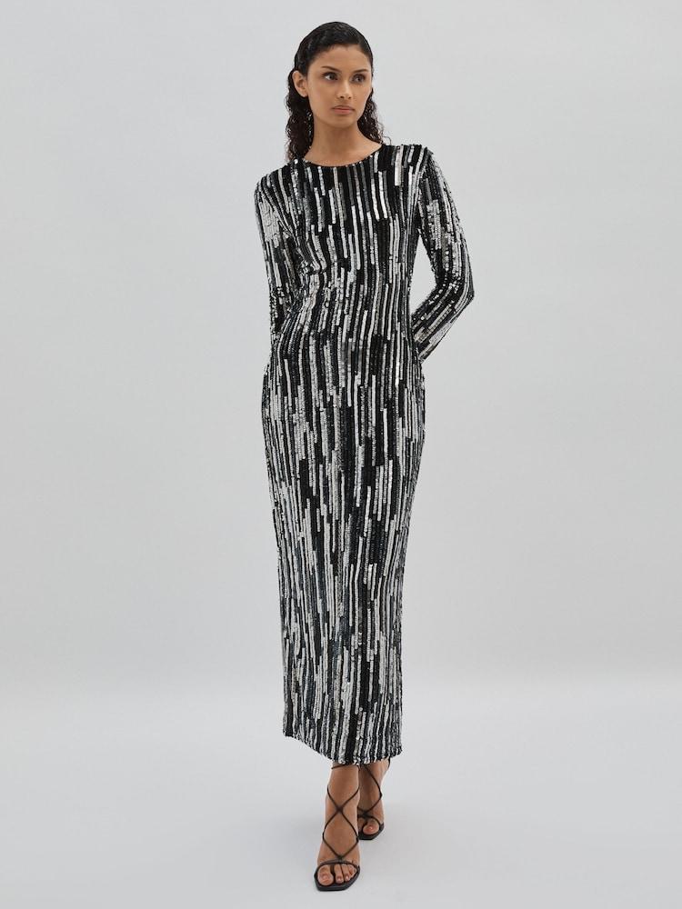 reiss ILTA Sequinned and Beaded Halter-Neck Dress in Black/Silver