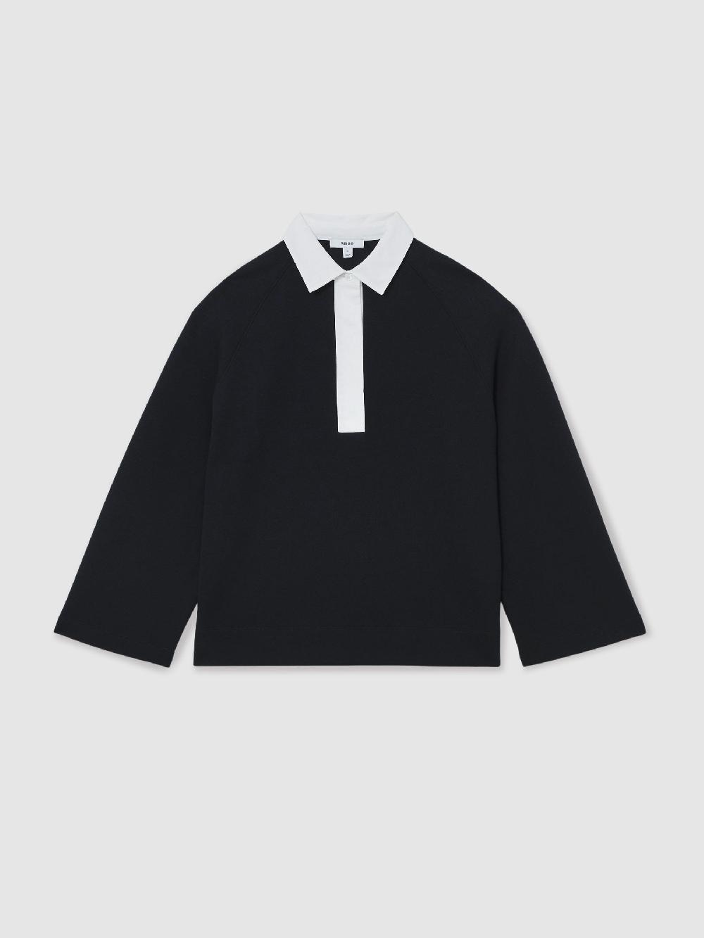 Reiss Interlock Contrast-Collar Sweatshirt In Black/White