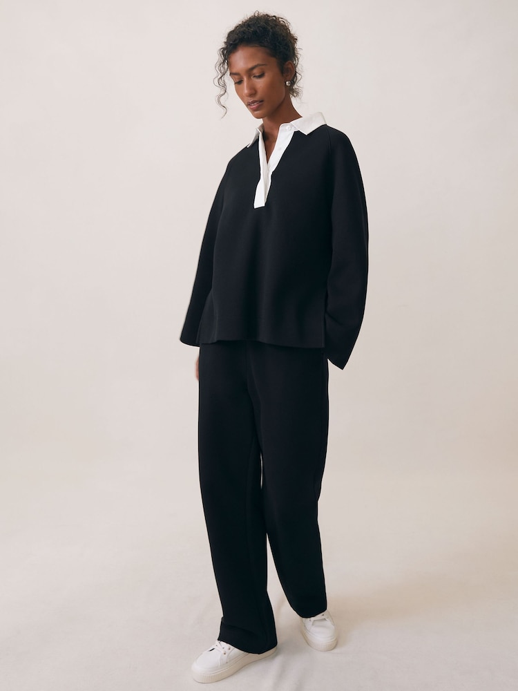 reiss Interlock Contrast-Collar Sweatshirt in Black/White