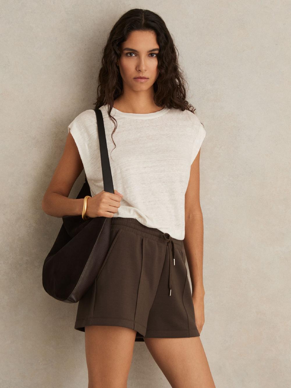 Reiss Interlock Drawstring Sweat Shorts In Chocolate