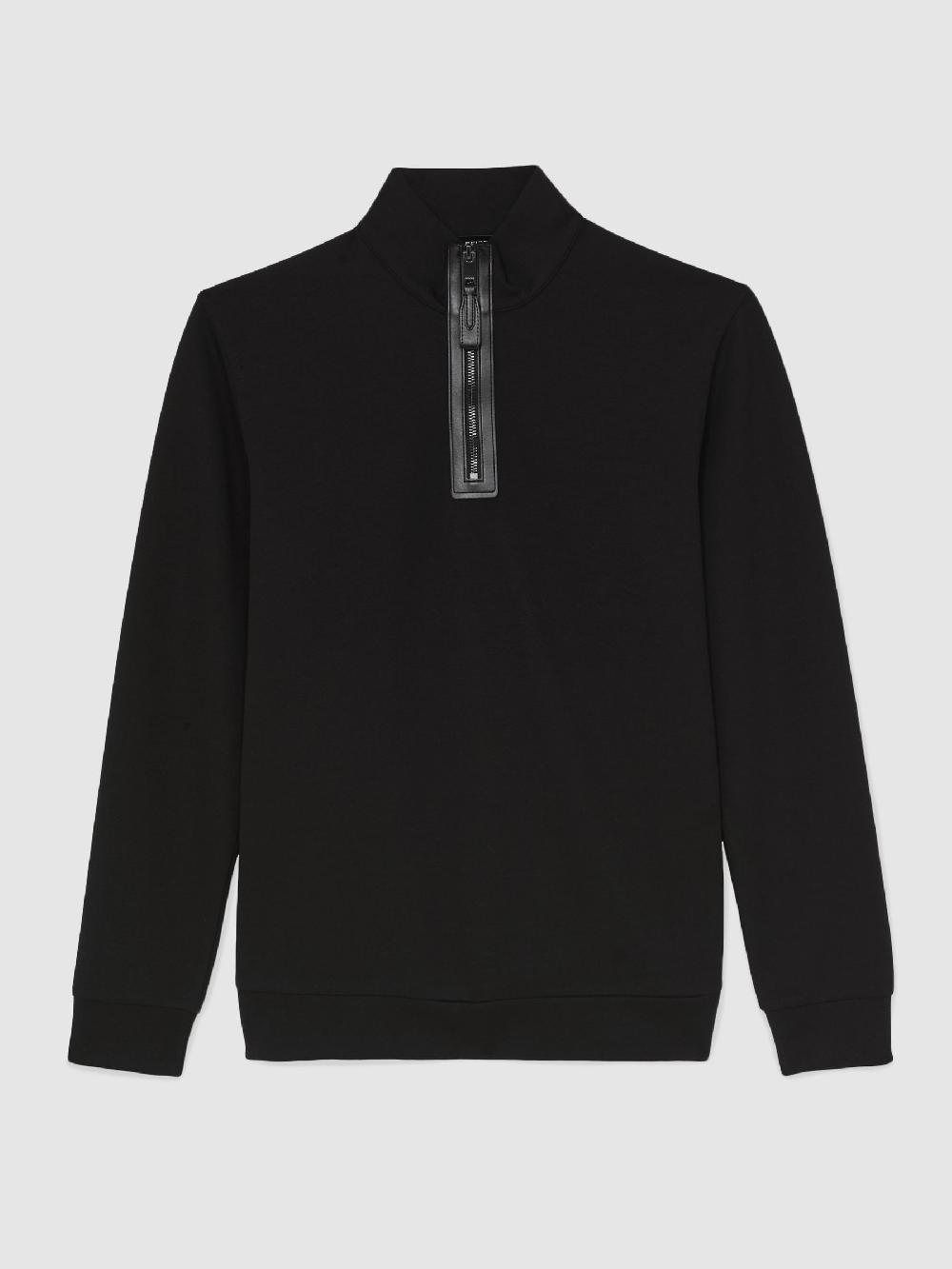 Reiss Interlock Half-Zip Sweatshirt With Trim In Black