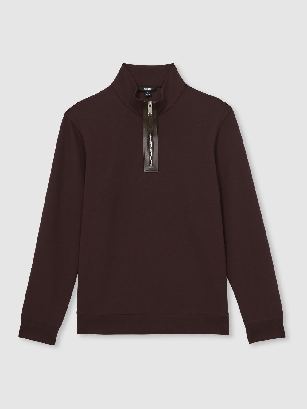 Reiss Interlock Half-Zip Sweatshirt With Trim In Cherry Red