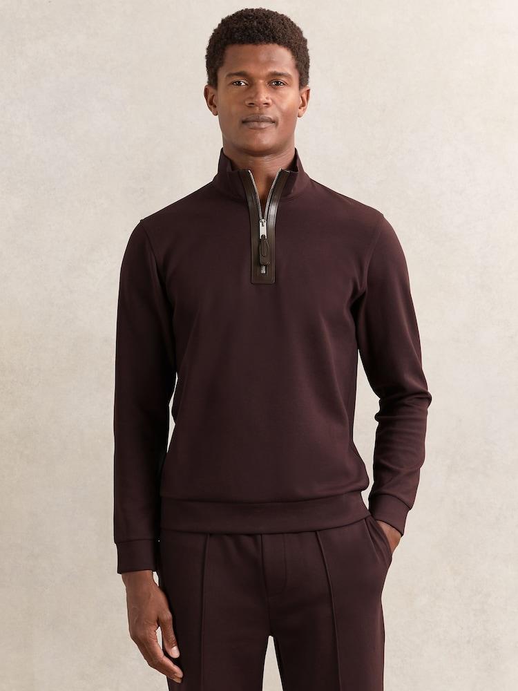 reiss Interlock Half-Zip Sweatshirt with Trim in Cherry Red