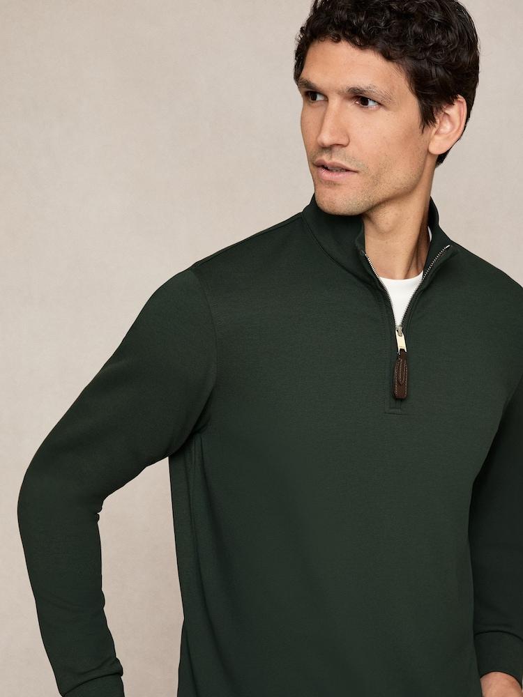 reiss Interlock Half-Zip Sweatshirt with Trim in Dark Sage Green