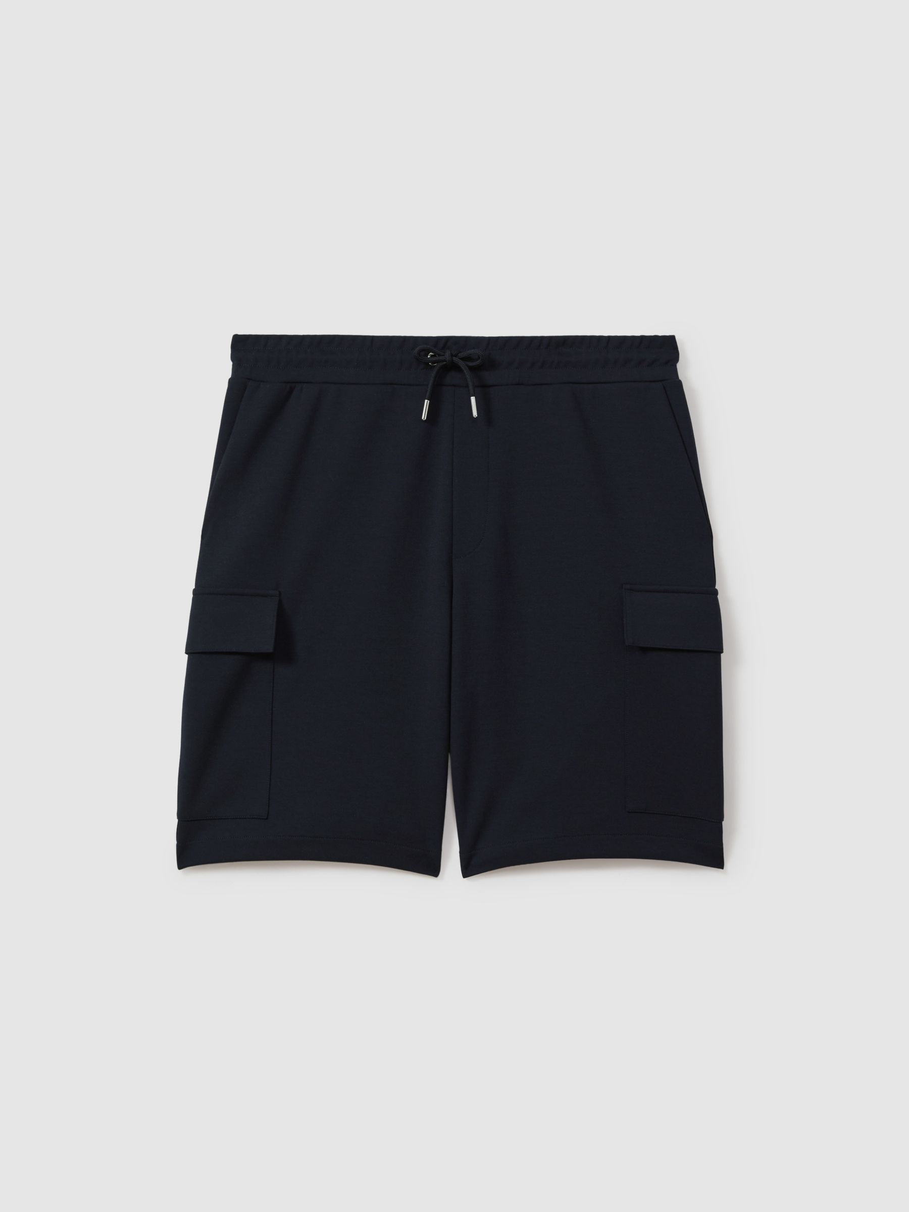 Reiss Interlock Jersey Drawstring Shorts In Navy Blue