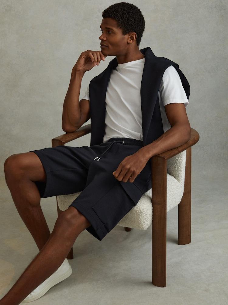 reiss Interlock Jersey Drawstring Shorts in Navy Blue