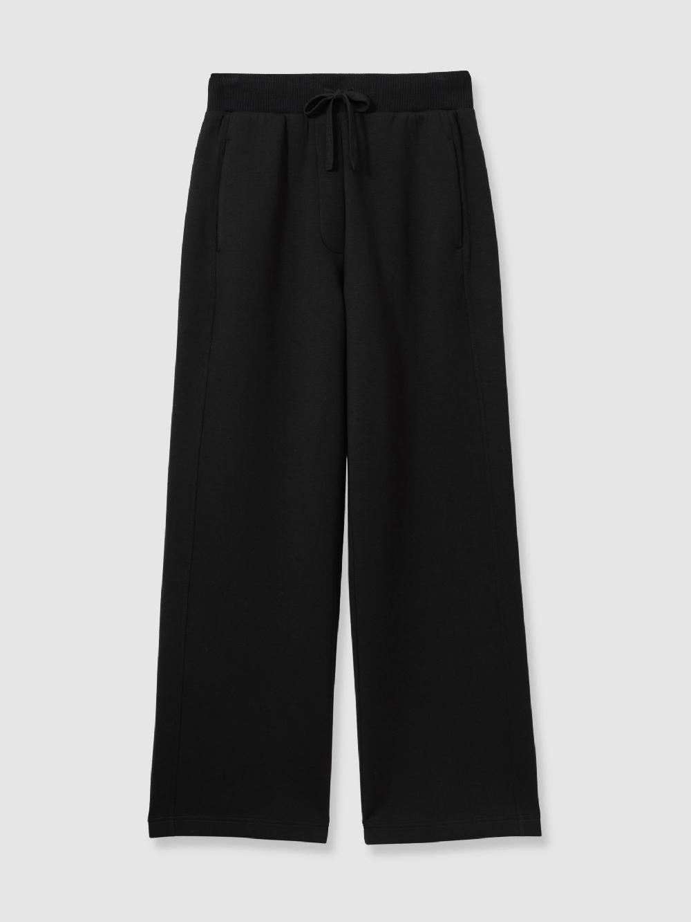 Reiss Interlock Wide-Leg Drawstring Joggers In Black