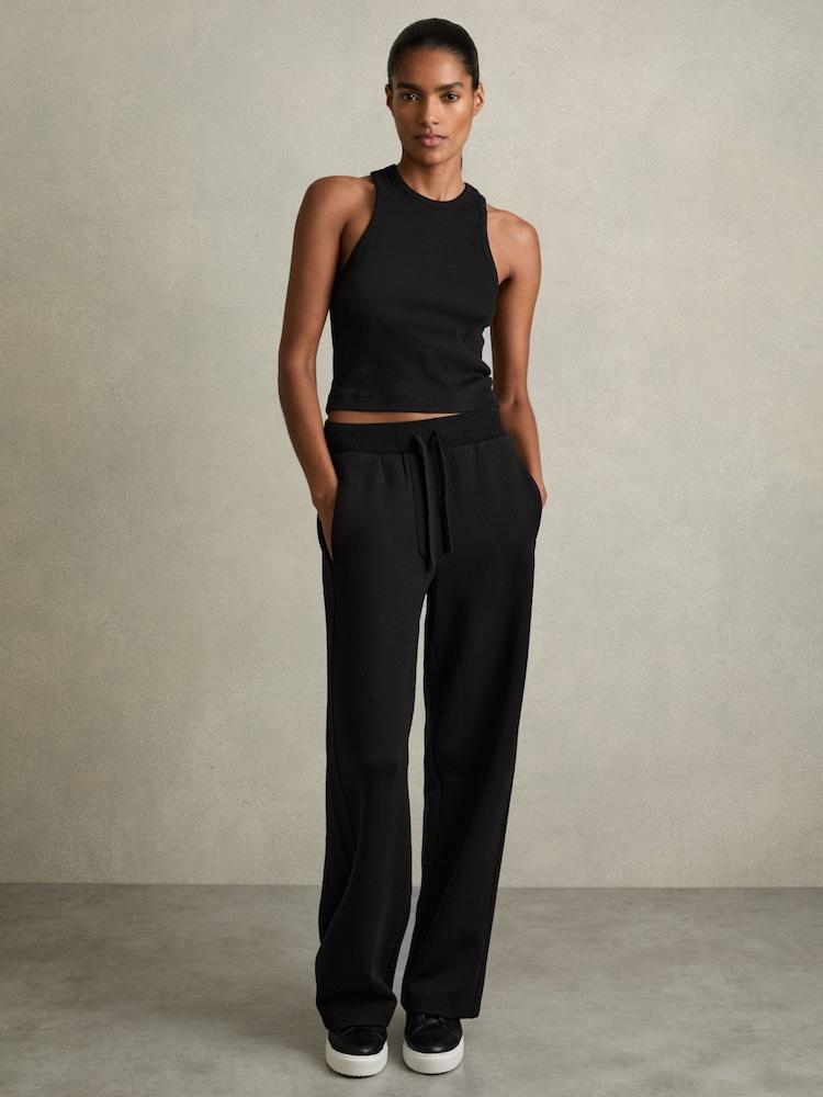 reiss Interlock Wide-Leg Drawstring Joggers in Black