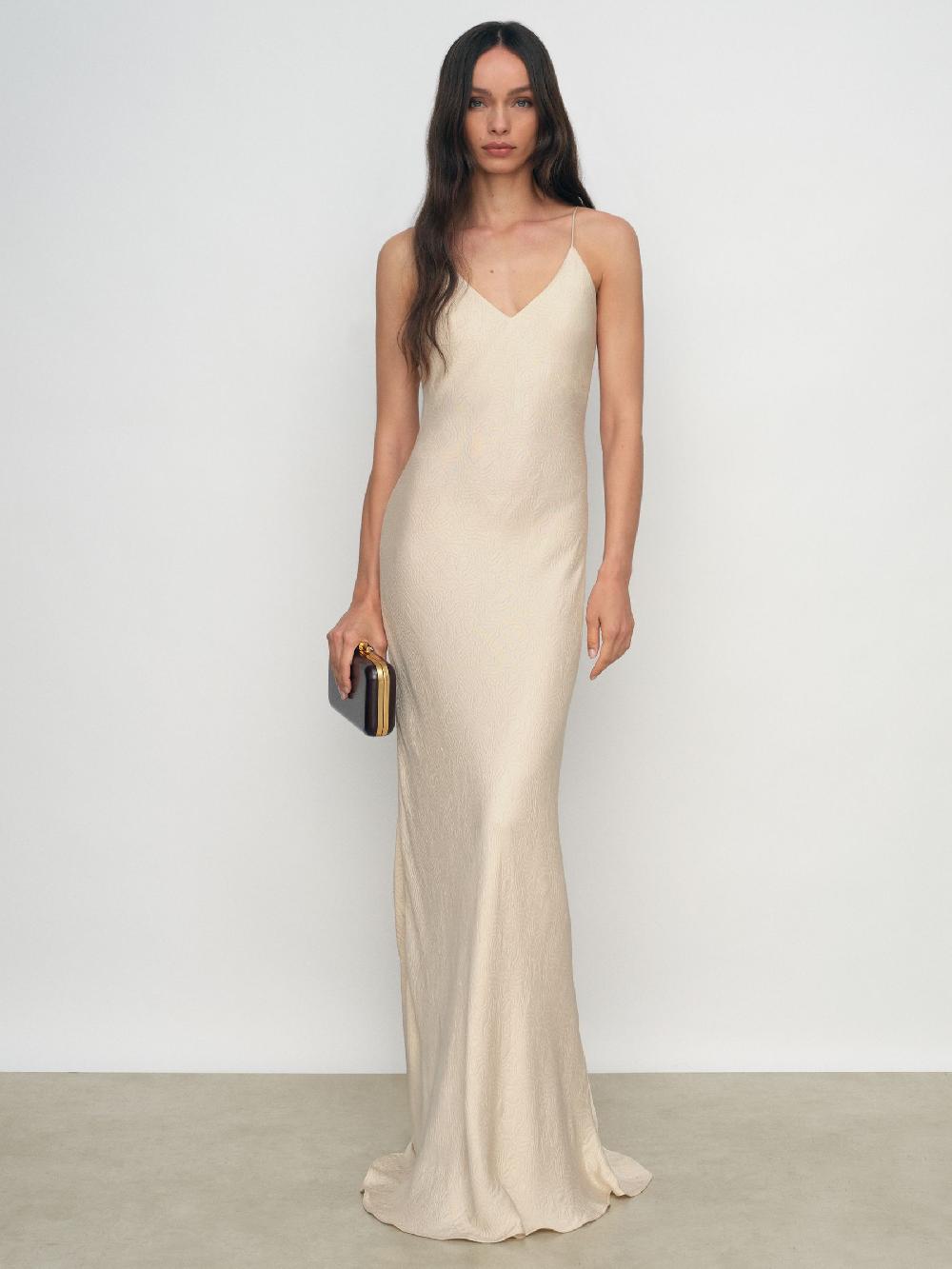 Reiss Jacquard Maxi Slip Dress In Champagne Neutral