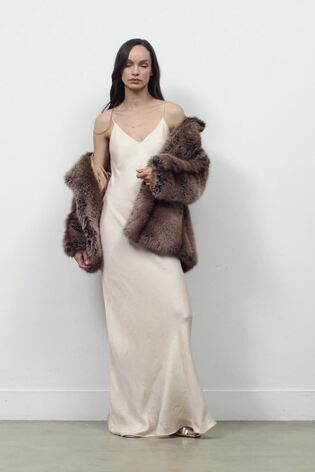 Reiss Jacquard Maxi Slip Dress In Champagne Neutral