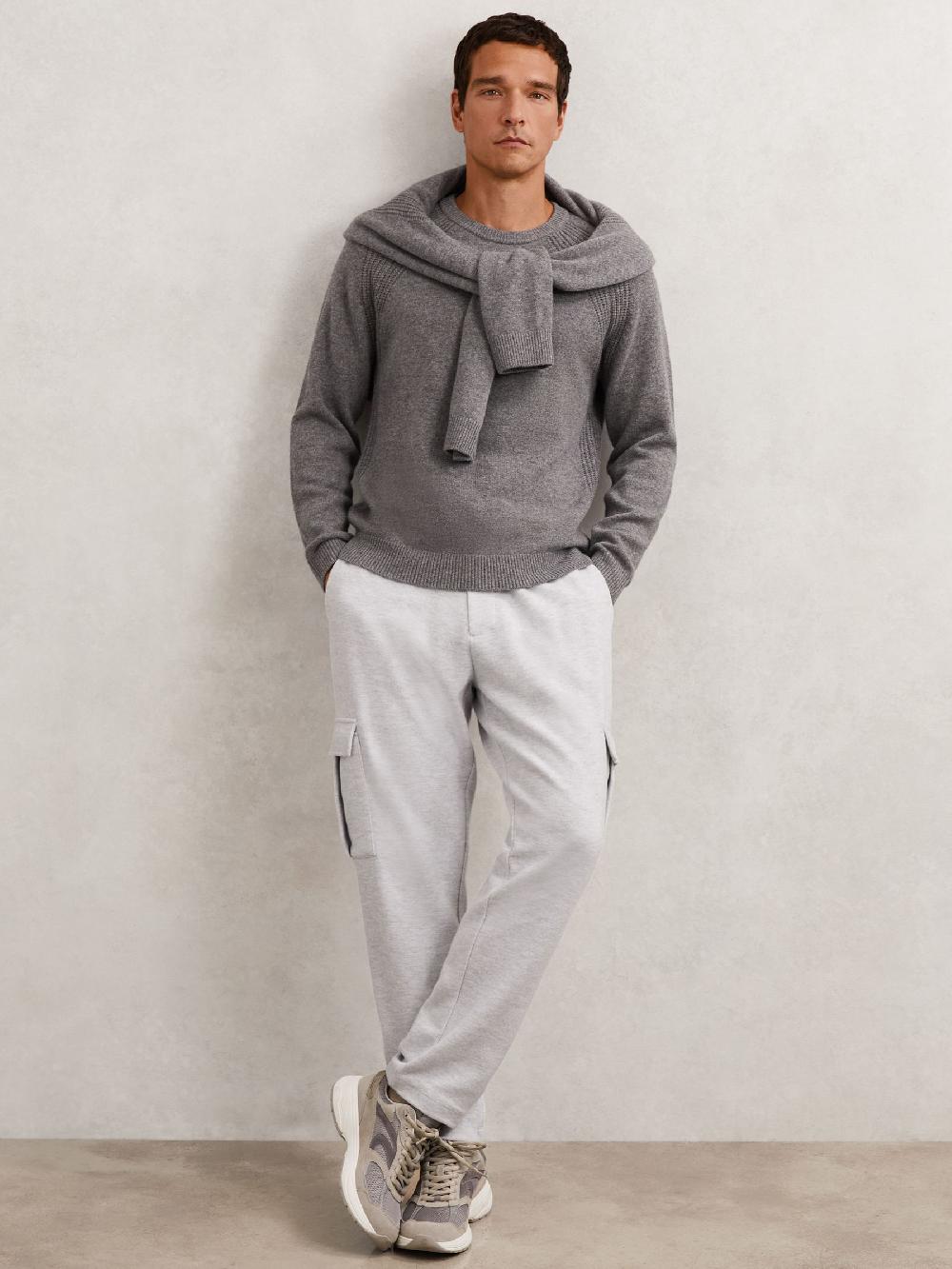 Reiss Jersey Cargo Trousers With Cotton In Grey Marl