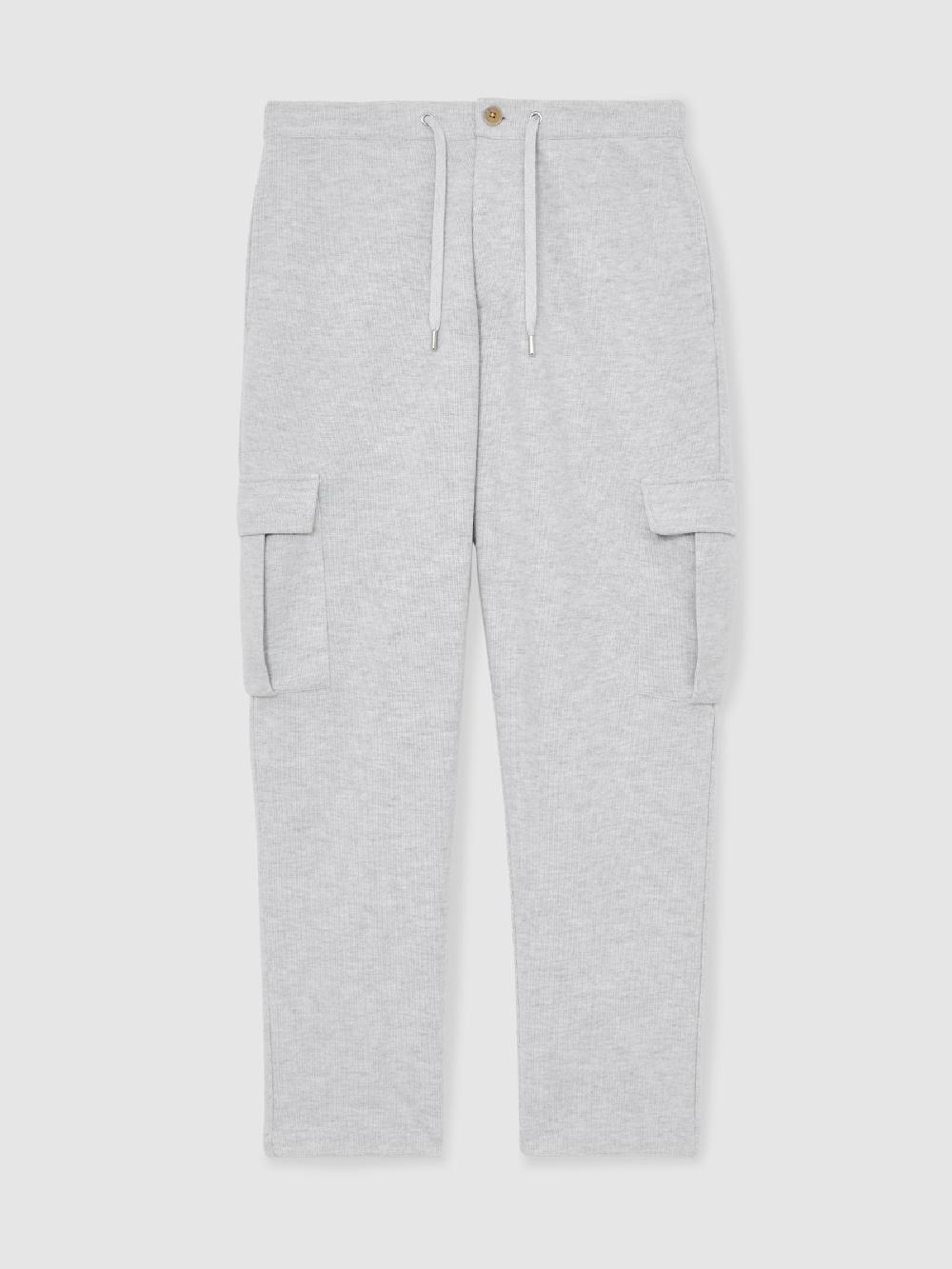 Reiss Jersey Cargo Trousers With Cotton In Grey Marl